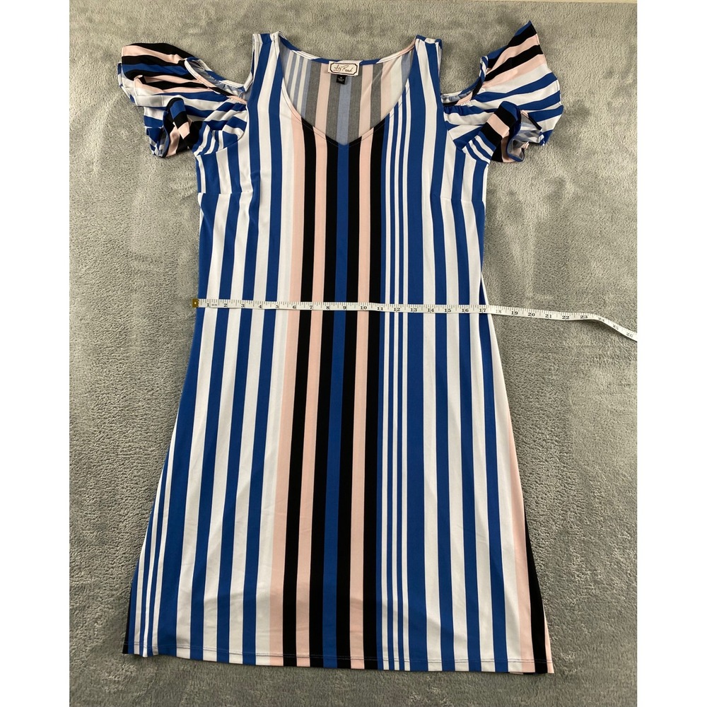 Ivy Road Womens Blue Pink Striped Cold Shoulder V-Neck Flutter Sleeve Dress M - Picture 8 of 12